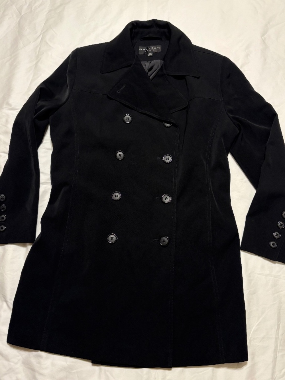 Gallery Petite Black Double Breasted Trench Coat Size PM / 10P